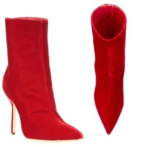 Manolo Blahnik Zarinanu Red Velvet Stiletto Boots